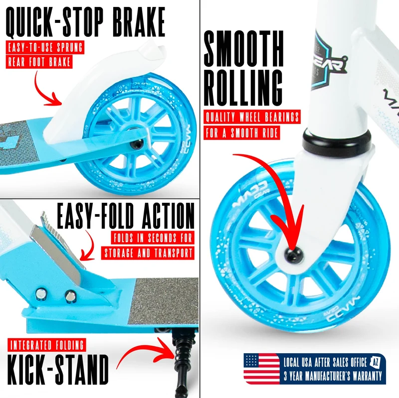 Madd Gear Rush 125 Light-Up Folding Scooter - Blue