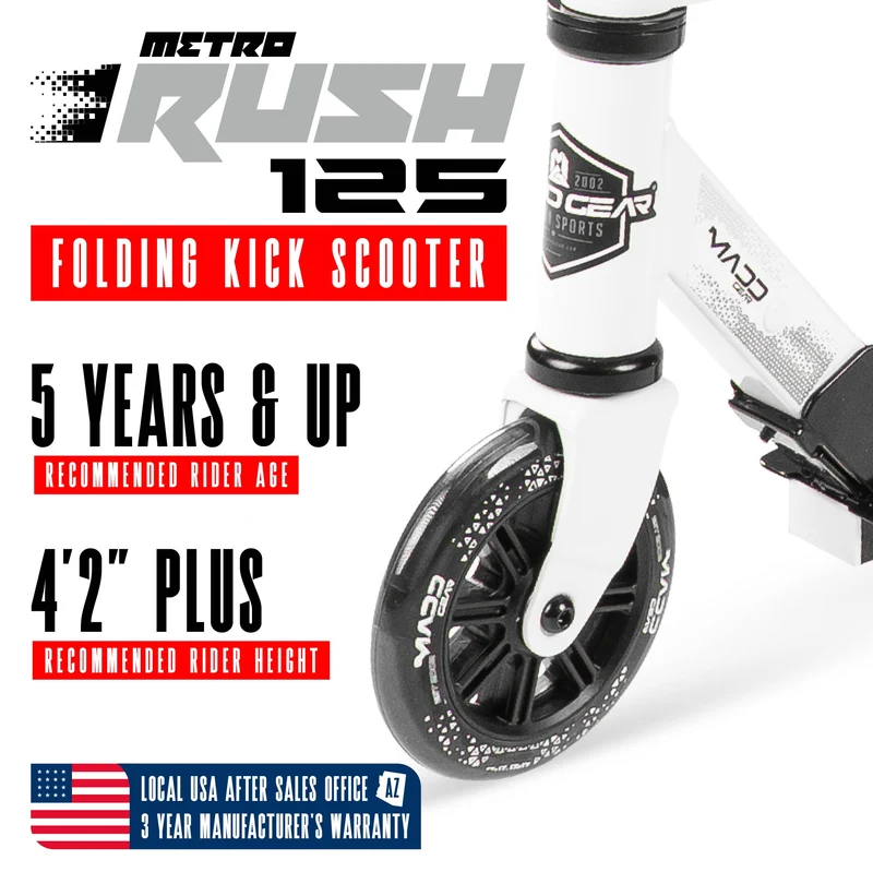 Madd Gear Rush 125 Light-Up Folding Scooter - Black