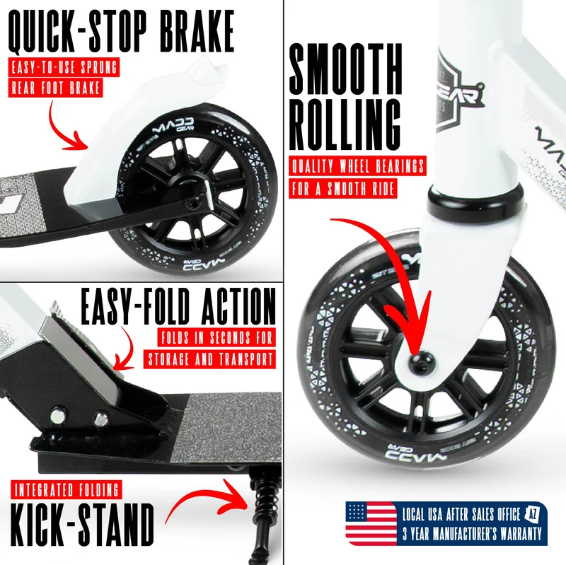 Madd Gear Rush 125 Light-Up Folding Scooter - Black