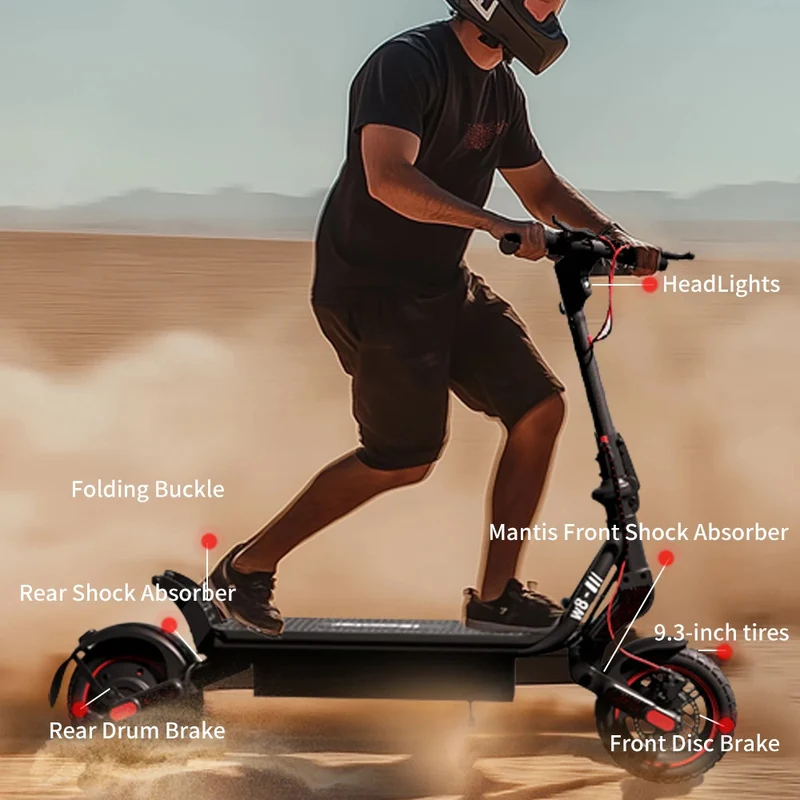 iScooter W8 Electric Scooter 9.3" Tires 500W Motor 48V 10.4Ah Battery