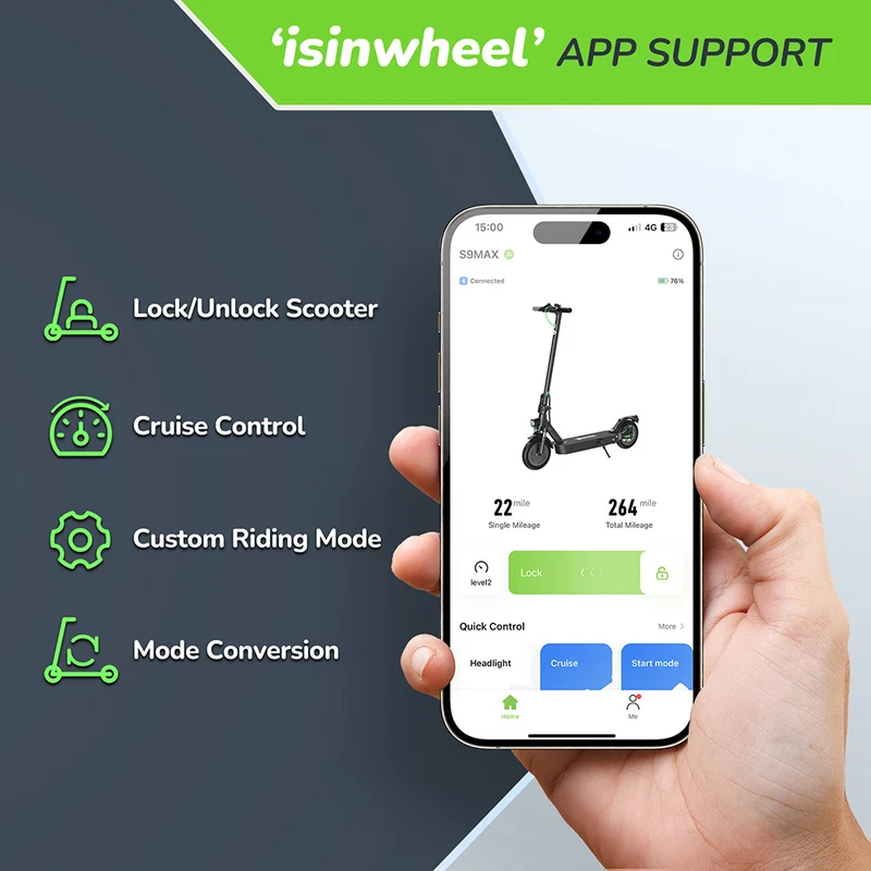 isinwheel S9 Max Electric Scooter with ABE 10" Tires 500W Motor 36V 10.4Ah Battery