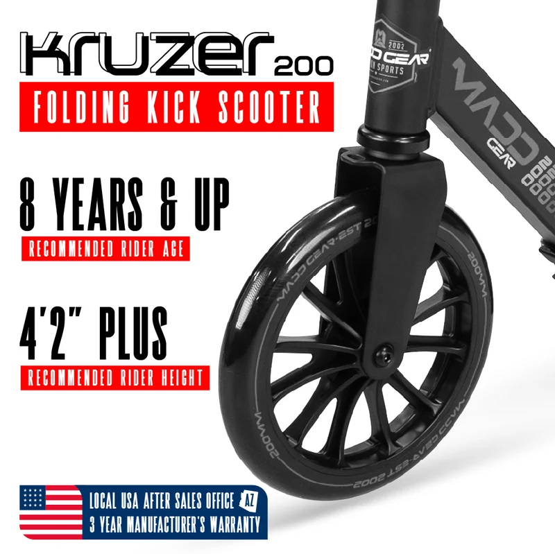 Madd Gear Kruzer 200 Folding Scooter - Black / Black