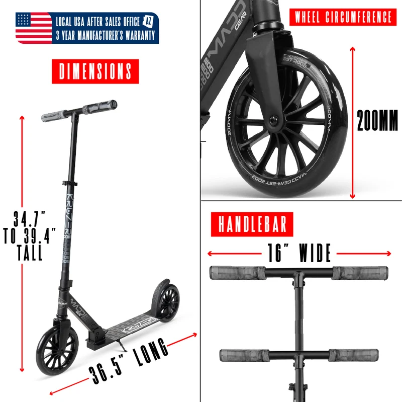 Madd Gear Kruzer 200 Folding Scooter - Black / Black