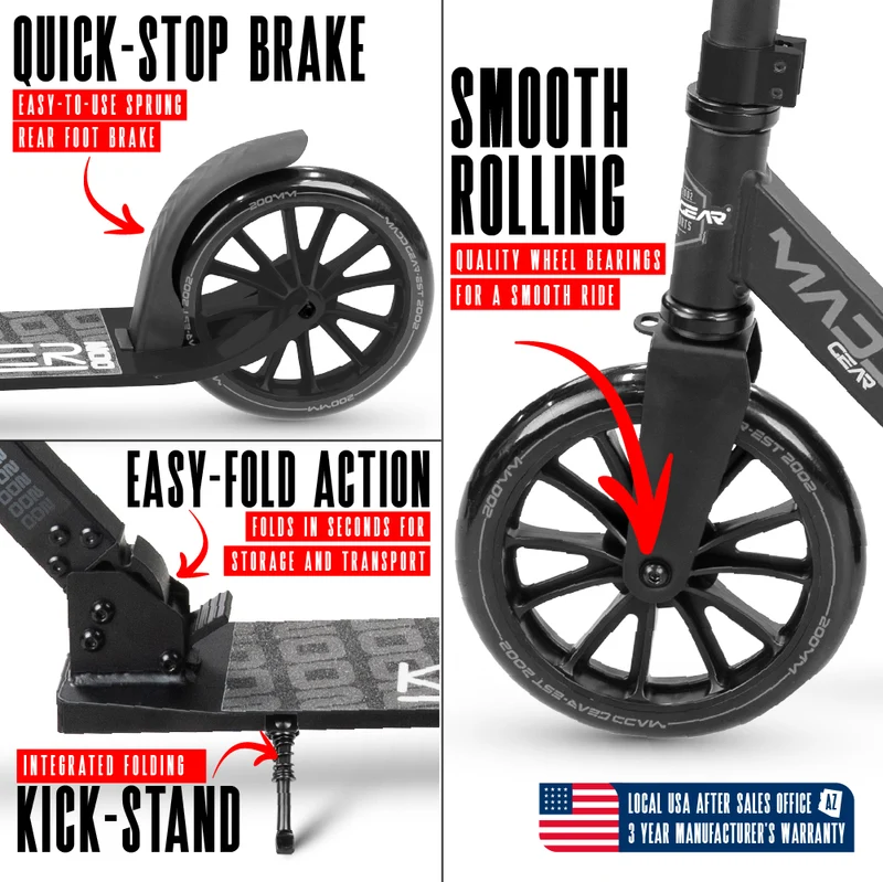 Madd Gear Kruzer 200 Folding Scooter - Black / Black