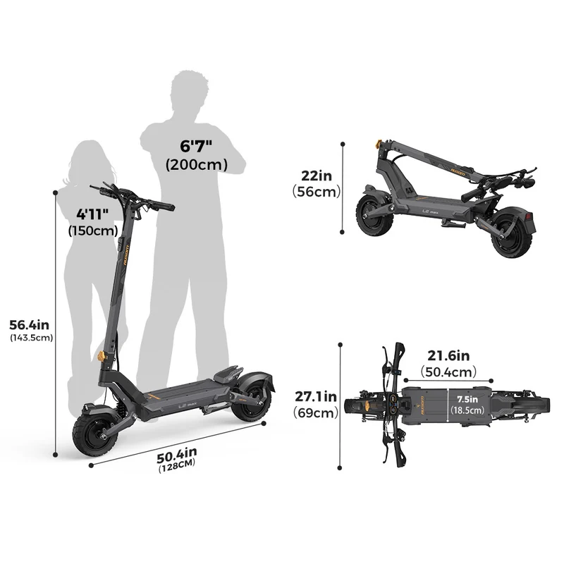 Ausom L2 Max Electric Scooter Dual 1000W Motor 48V 20.8Ah Battery 10" Tires