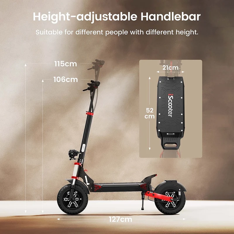 iScooter iX8 Electric Scooter 12" Tires Dual 1200W Motors 48V 20AH Battery