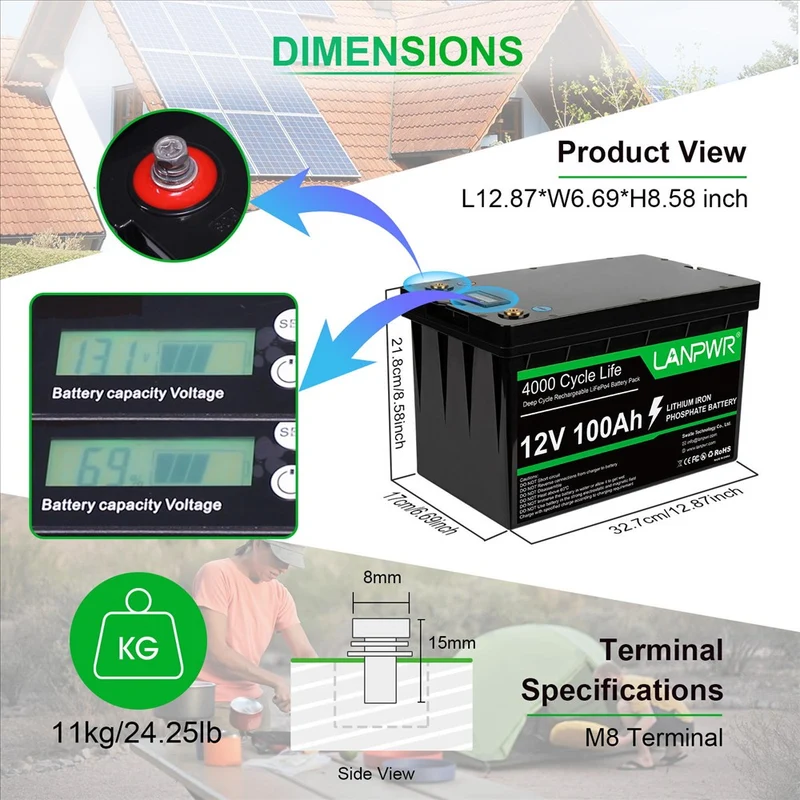 LANPWR 12V 100Ah LiFePO4 Battery Pack