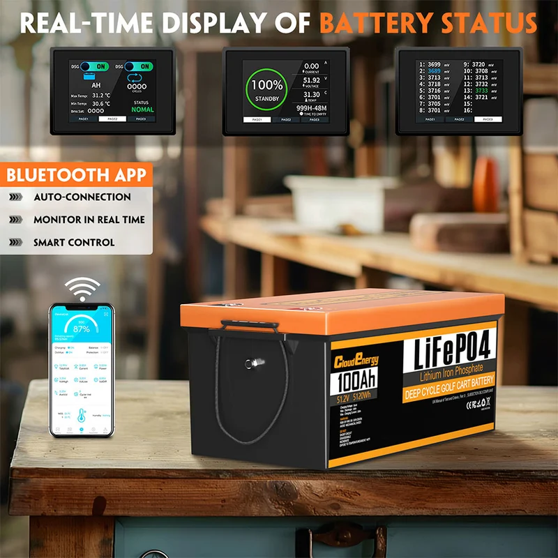 Cloudenergy 48V 100Ah LiFePO4 Golf Cart Battery