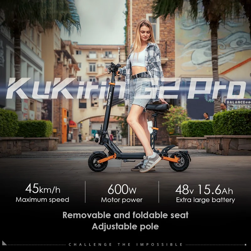 KuKirin G2 Pro Electric Scooter with Seat 9" Tires 600W 48V 15.6Ah Battery