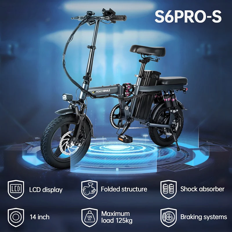 Honey Whale S6 Pro-S Electric City Bike 14" Tires 350W Motor 48V 15Ah Battery