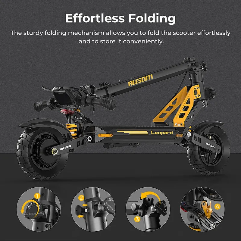 Ausom Leopard Electric Scooter with Seat 10" Tires 1000W 48V 20.8Ah Battery