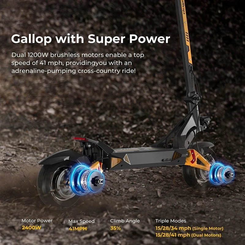 Ausom Gallop Electric Scooter 10" Tires Dual 1200W Motors 52V 23.2Ah Battery