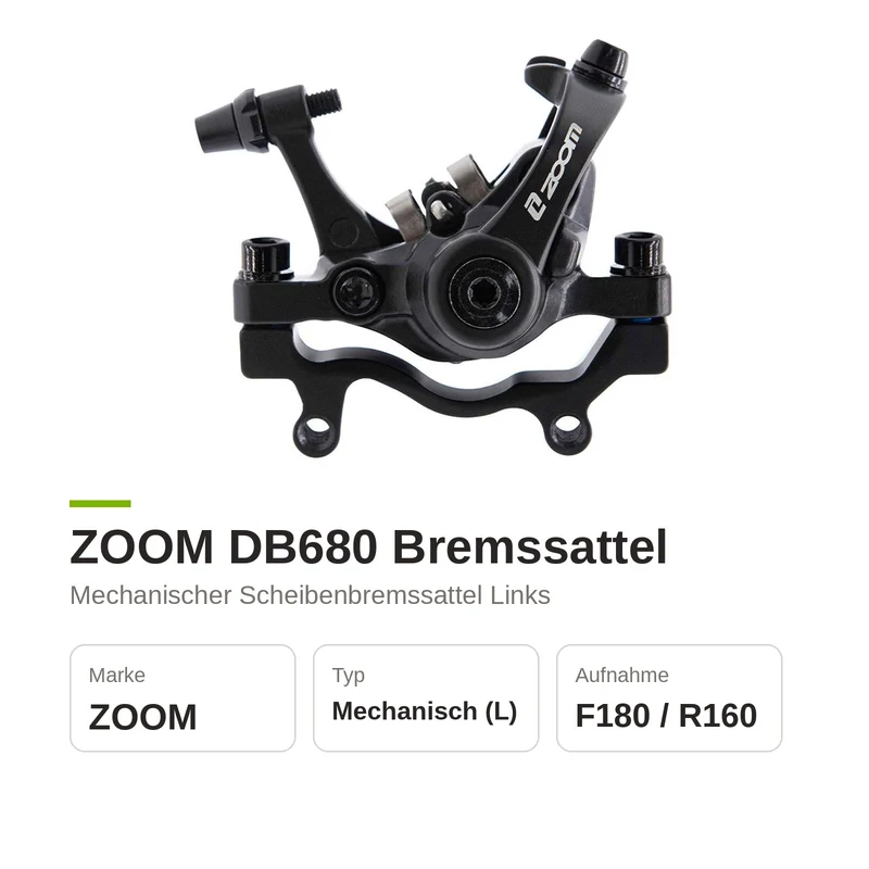 Bremssattel Zoom DB680 mechanisch links in Schwarz für E-Scooter
