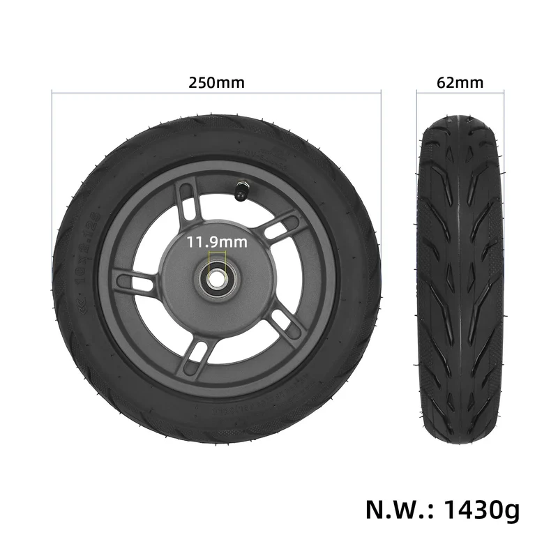 Original Vorderrad mit YUANXING 10x2.125 Tubeless Reifen für Xiaomi 6 Lite