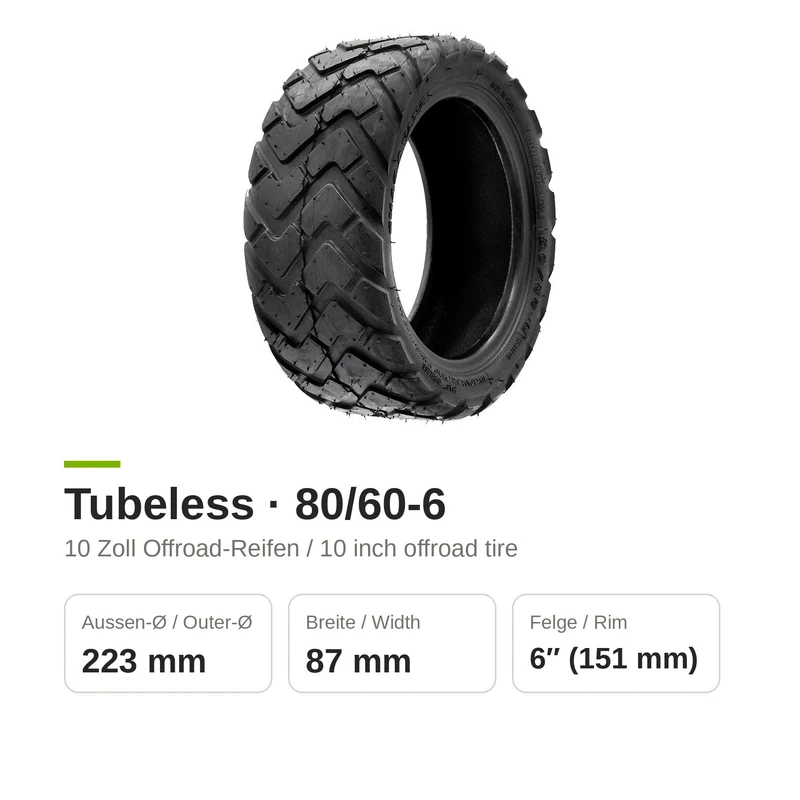 Tubeless Reifen 80/60-6 mit Ventil für FLJ C11 / T11 E-Scooter Chaoyang
