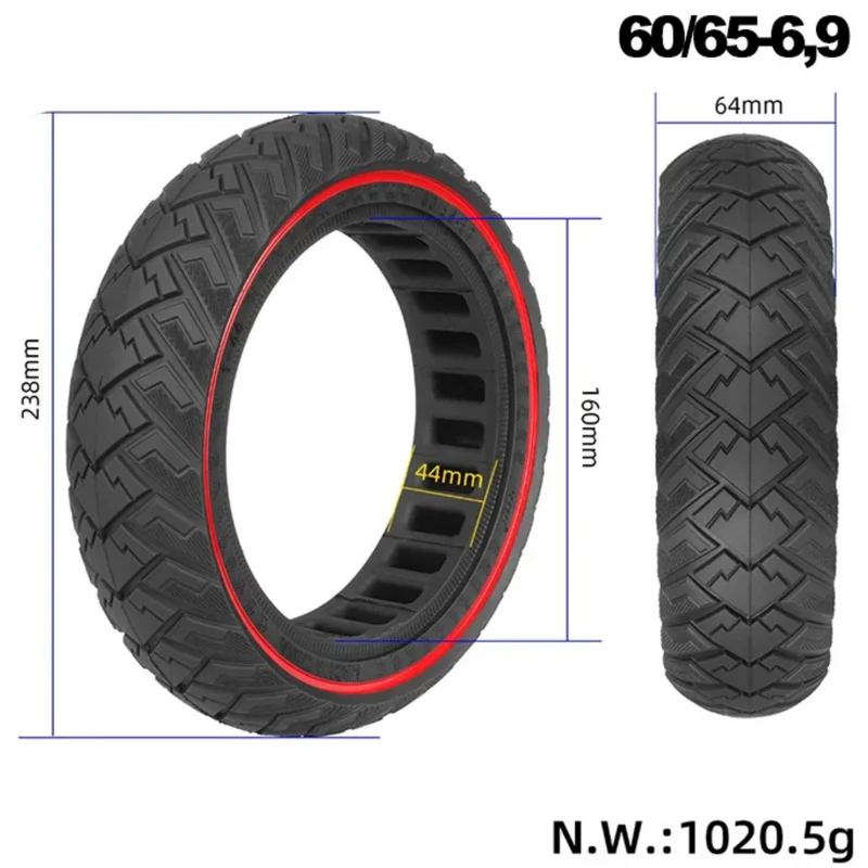 Ninebot E3 Pro Vollgummireifen Hinterrad 60/65-6.9 Schwarz Rot ULIP