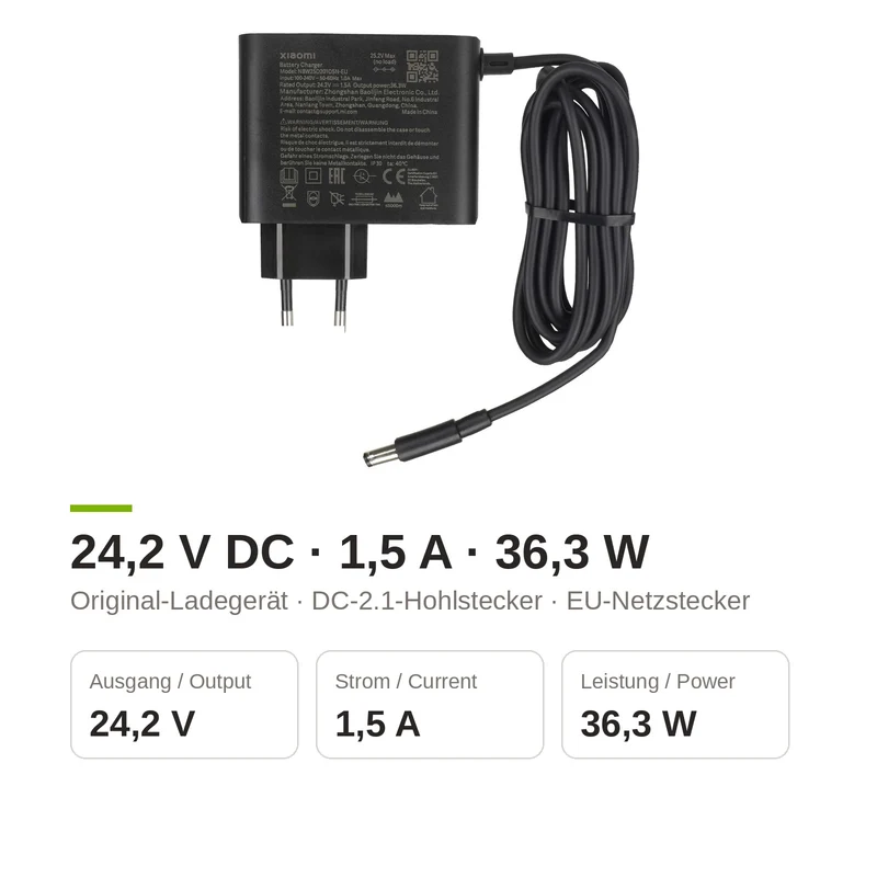 Original Ladegerät 24,2V 1,5A für Xiaomi 4 Lite Gen 2 Xiaomi 6 Lite