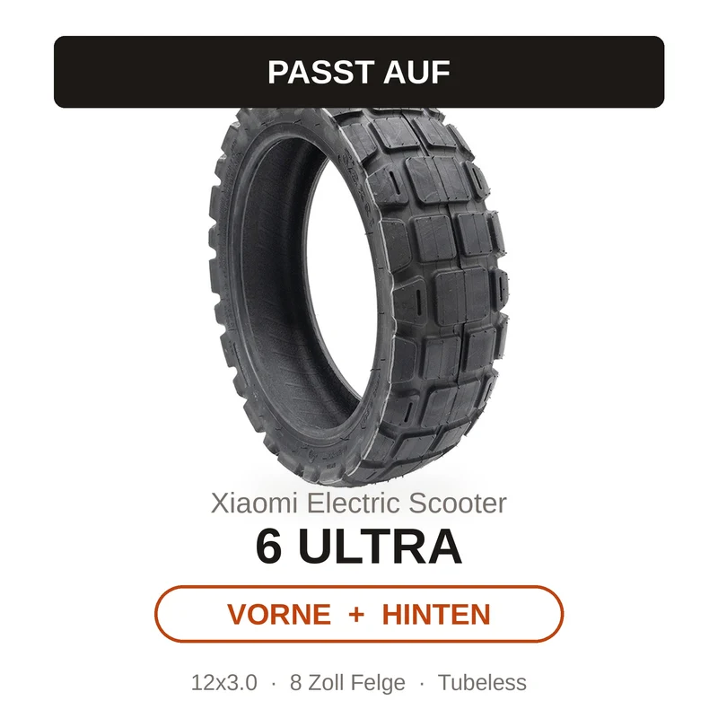 Tubeless Reifen 12x3.0-8 Offroad mit Ventil für Xiaomi Electric Scooter 6 Ultra