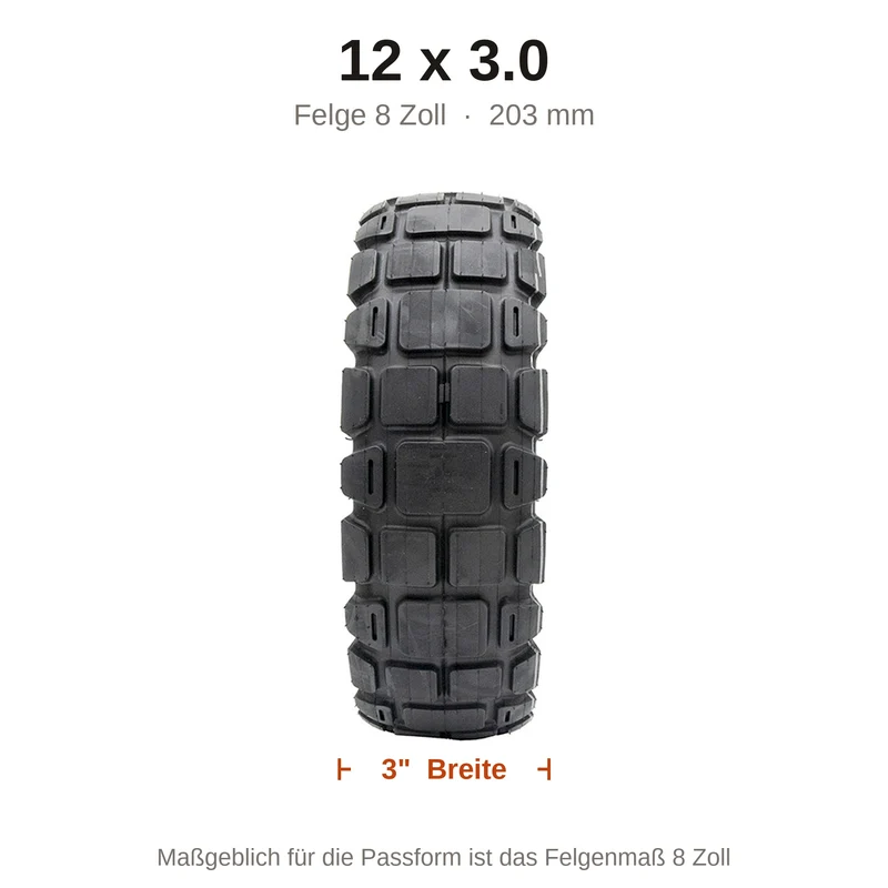 Tubeless Reifen 12x3.0-8 Offroad mit Ventil für Xiaomi Electric Scooter 6 Ultra