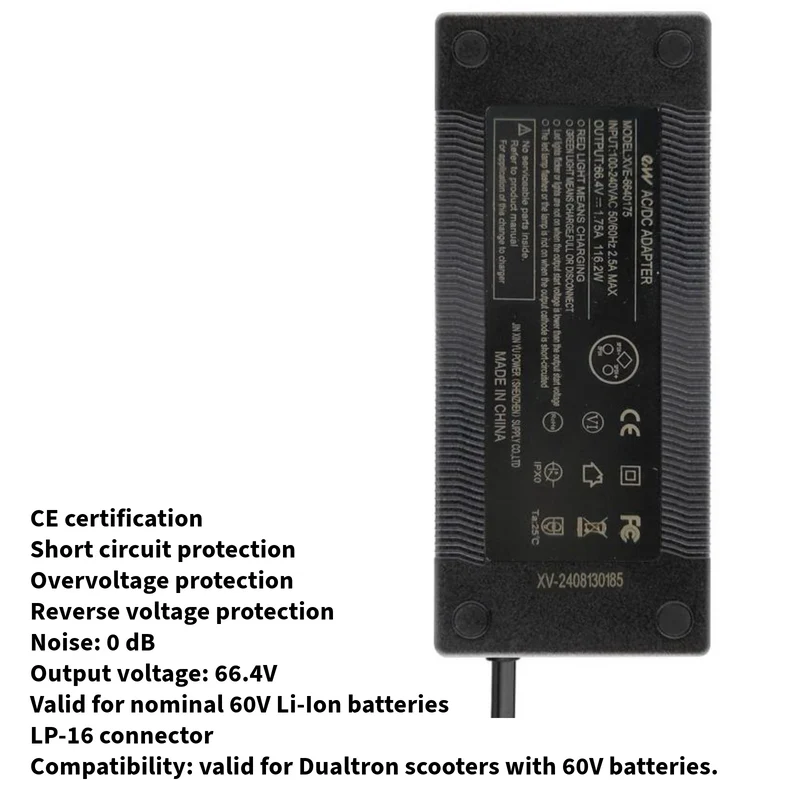 Ladegerät Netzteil Premium 66.4V 1.75A LP16 Anschluss mit Netzkabel für Dualtron