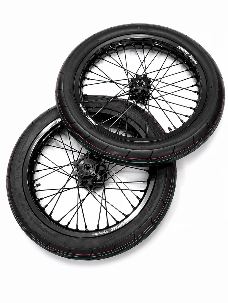 Surron Light Bee X / E-Ride Pro Supermoto Wheelset (Thick/Wide) - Chrome Silver / Gloss Black