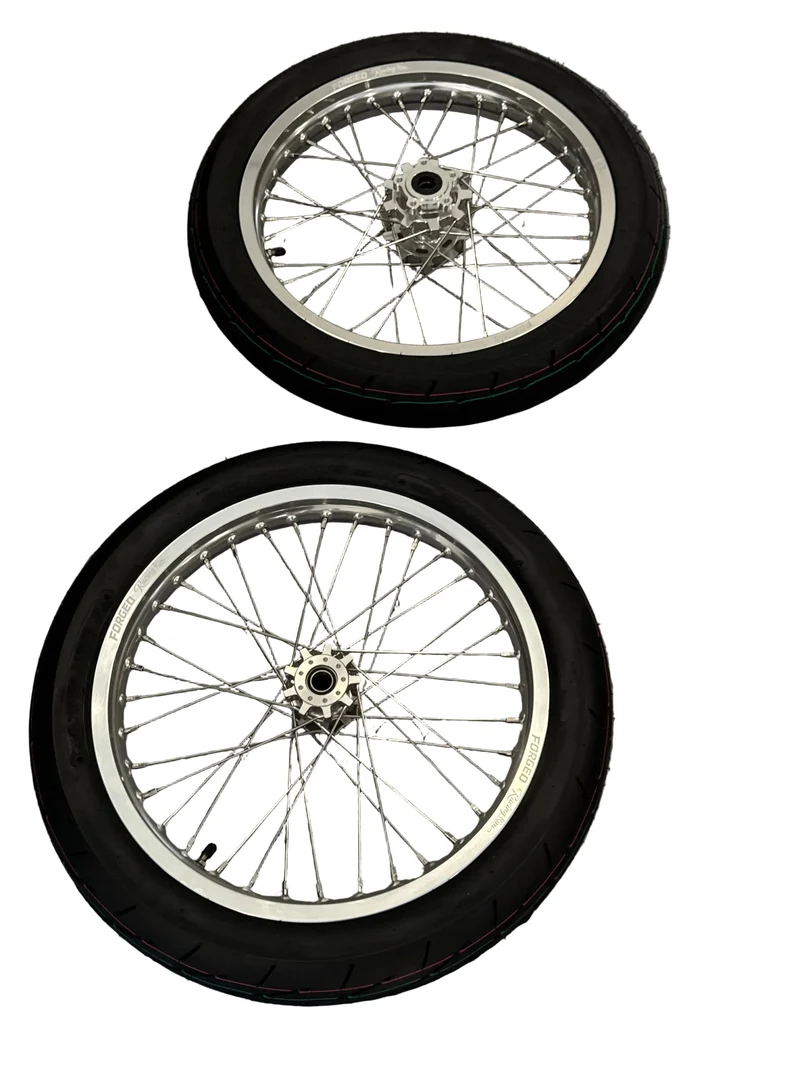 Surron Light Bee X / E-Ride Pro Supermoto Wheelset (Thick/Wide) - Chrome Silver / Gloss Black