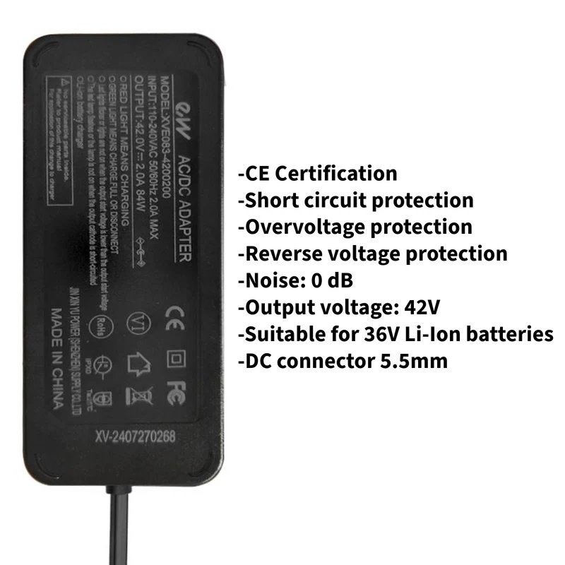 Technostar TES 200 E-RICH Premium Ladegerät Netzteil DC 5,5x2,5 mm 42V 2A für 36V Akku