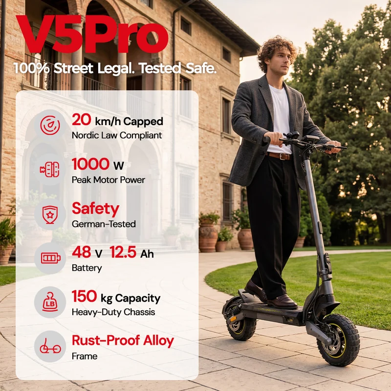 iScooter V5 Pro 1000W Electric Scooter | Nordic Street Legal (20km/h)