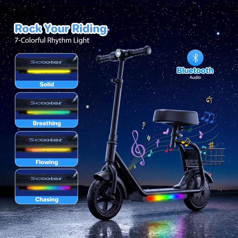 iScooter iK7 2-in-1 Kids E-Scooter with Removable Seat & Basket