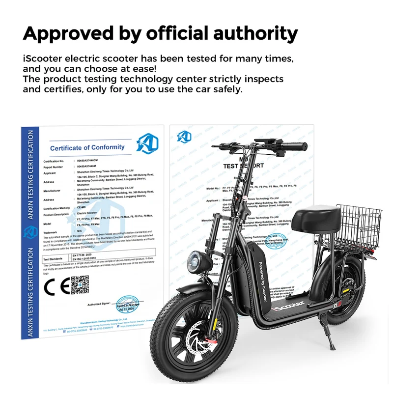 iScooter F7 Seated Electric Scooter - 16" Fat Tires, Detachable Cargo Basket
