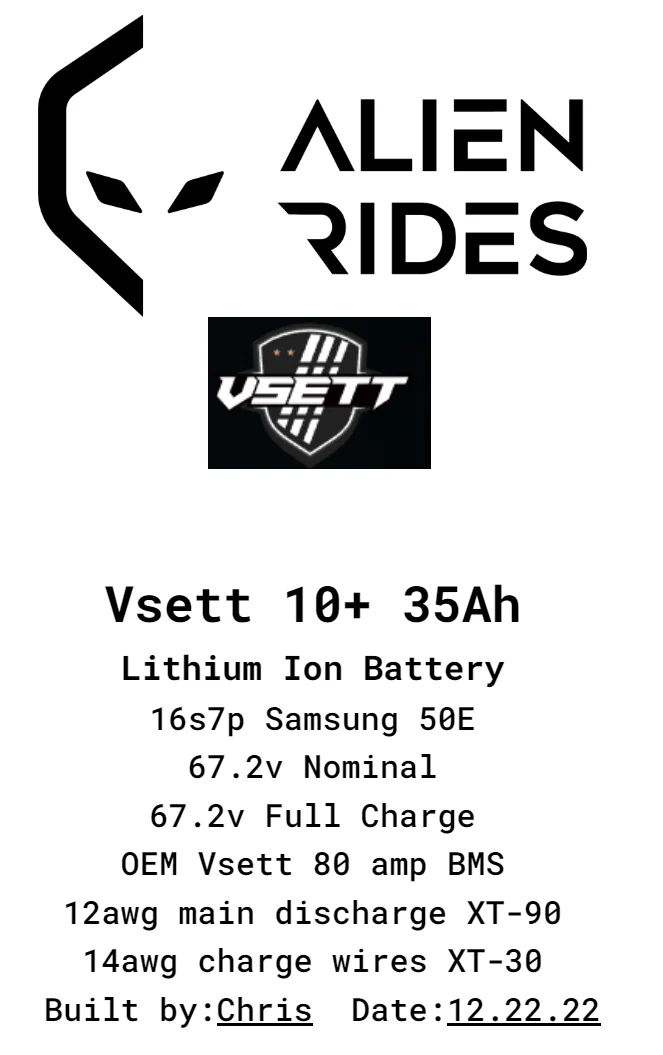 Vsett 10+ Custom 35 Ah Extended Range Battery