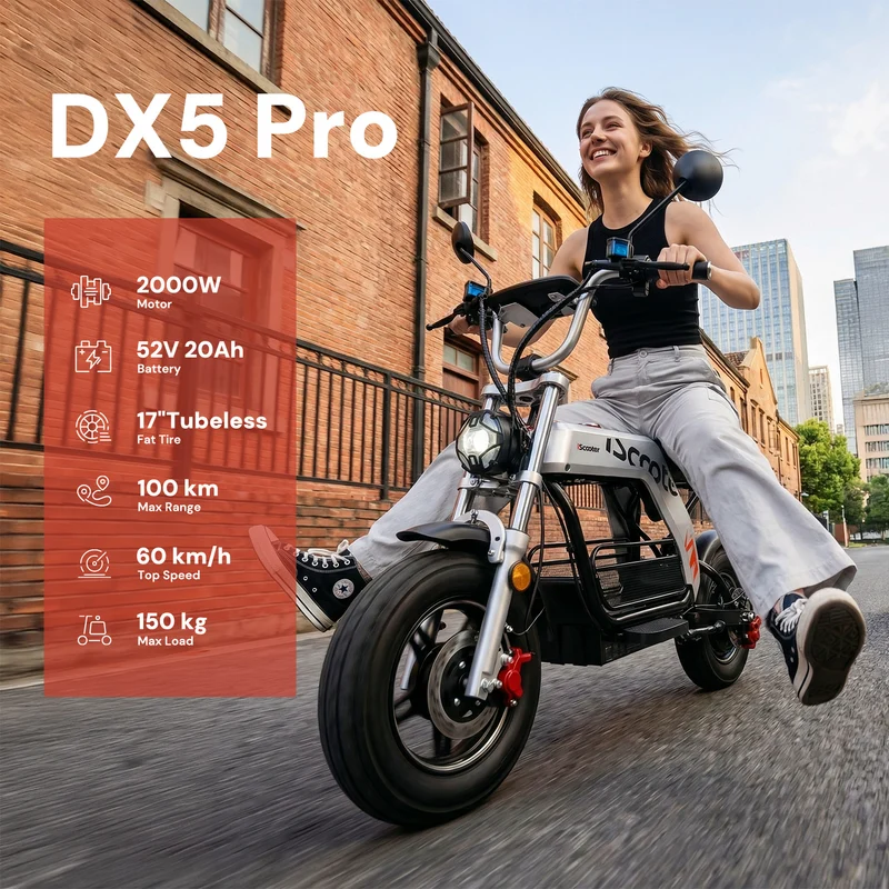 iScooter DX5Pro 2000W Electric Scooter with Seat & Large Basket - Moped Style