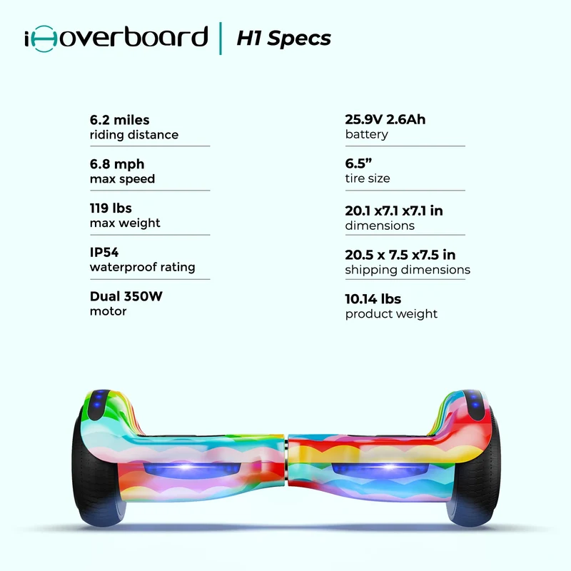 H1 6.5" Self Balancing Hoverboard with Bluetooth Music and LED Lights