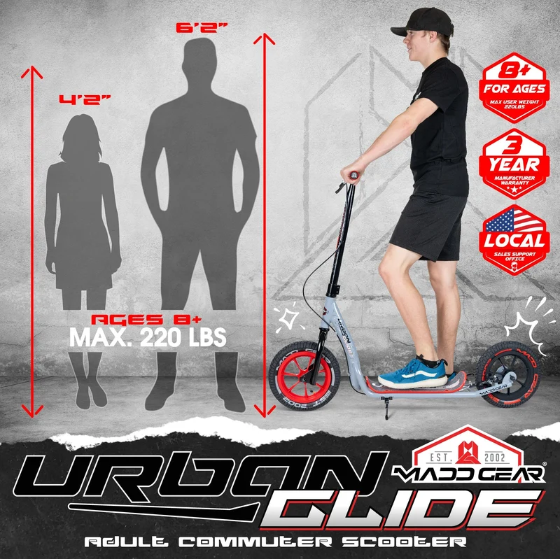 Urban Glide Commuter Scooter - Gray Red