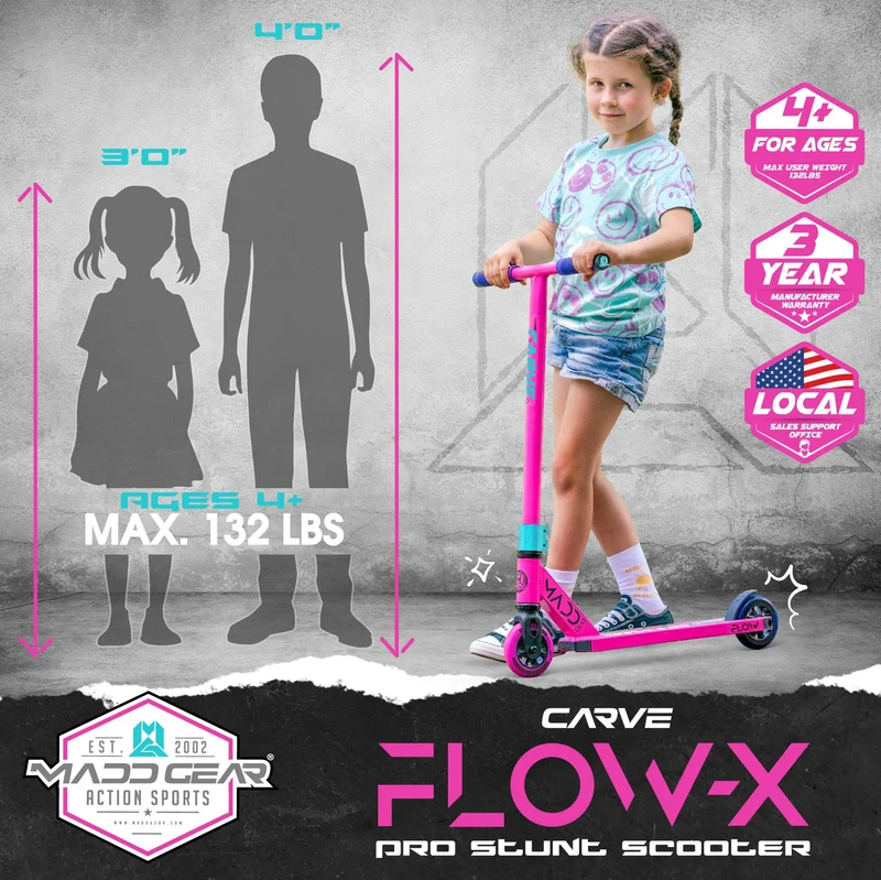 Carve Flow-X Pro Stunt Scooter - Pink-Teal