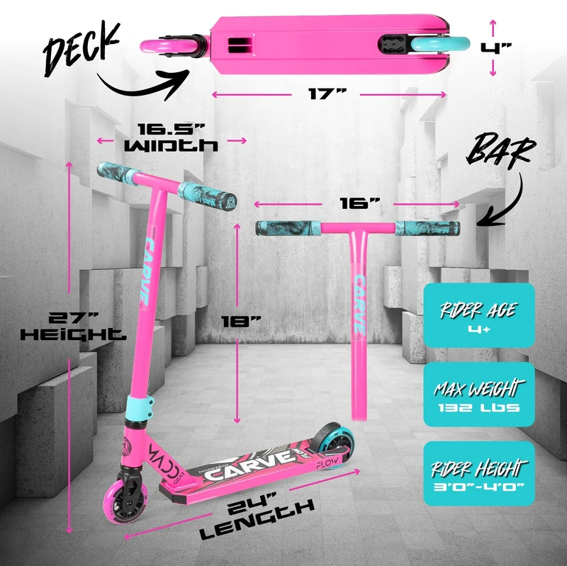 Carve Flow-X Pro Stunt Scooter - Pink-Teal