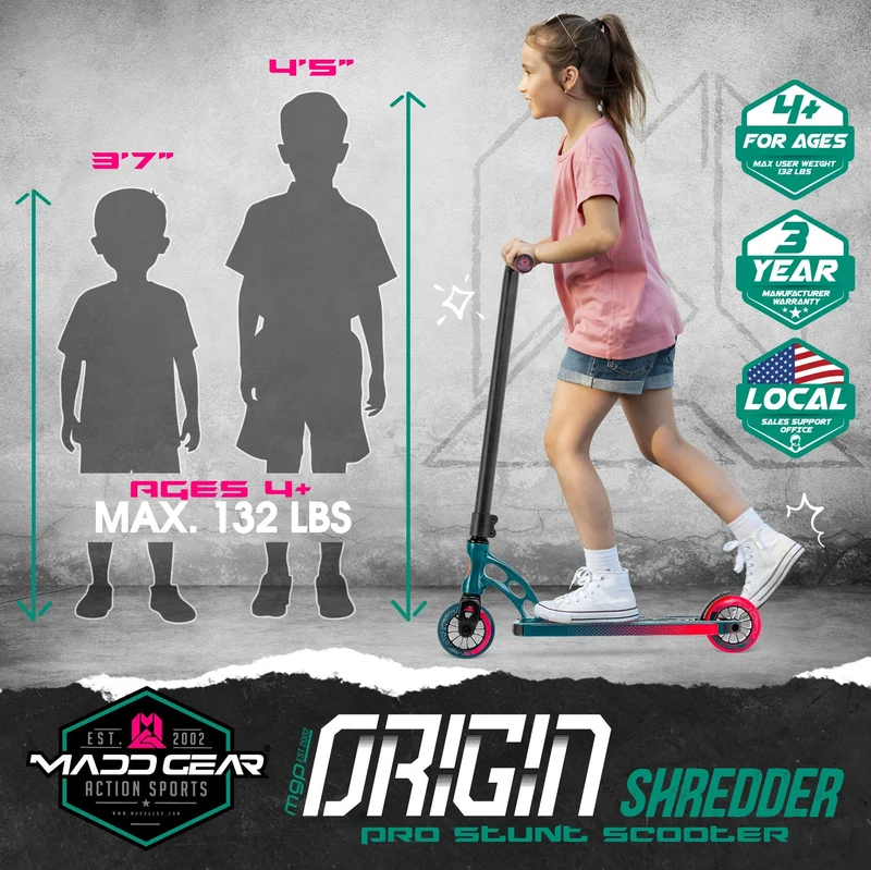 MGP Origin 5” Shredder Stunt Scooter - Teal Pink