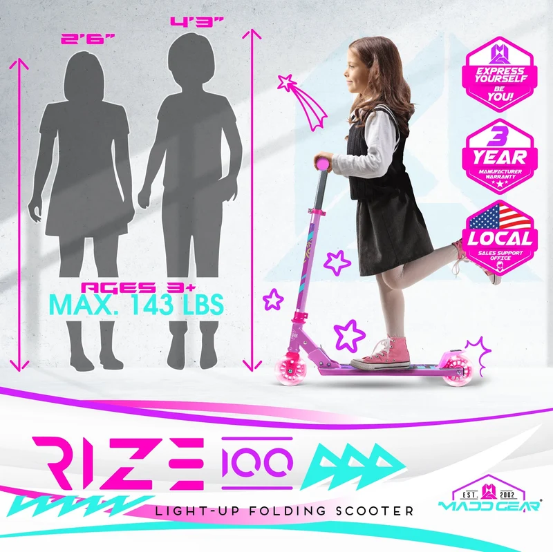 Rize 100 Light-Up Scooter - Pink Purple