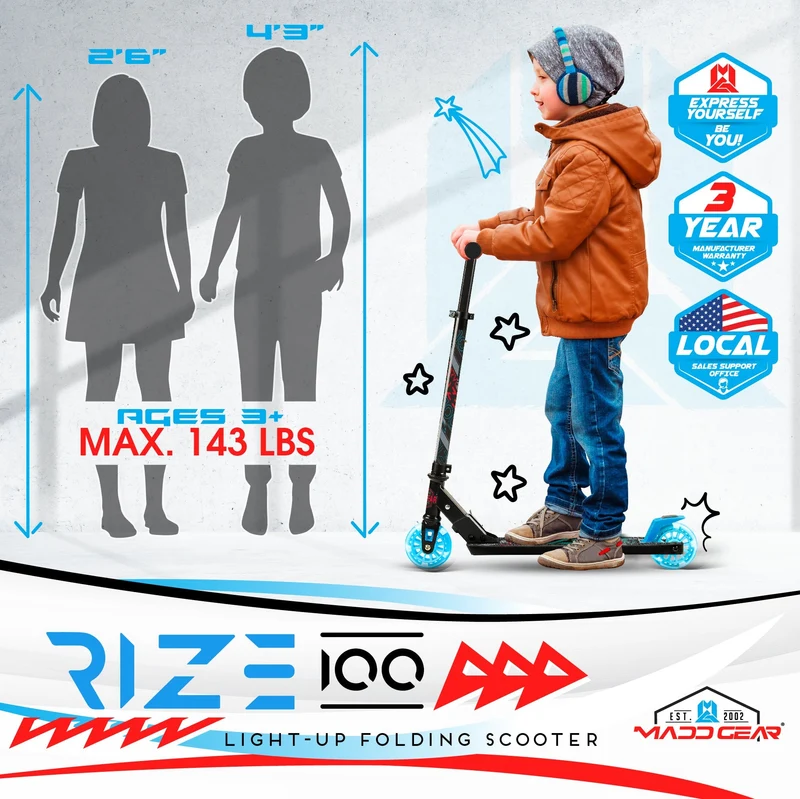 Rize 100 Light-Up Scooter - Black Blue
