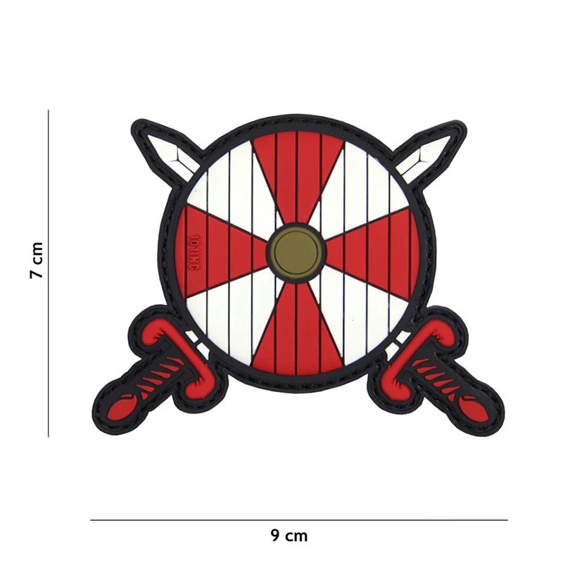 3D pvc patch Viking schild + 2 zwaarden rood/wit #17048