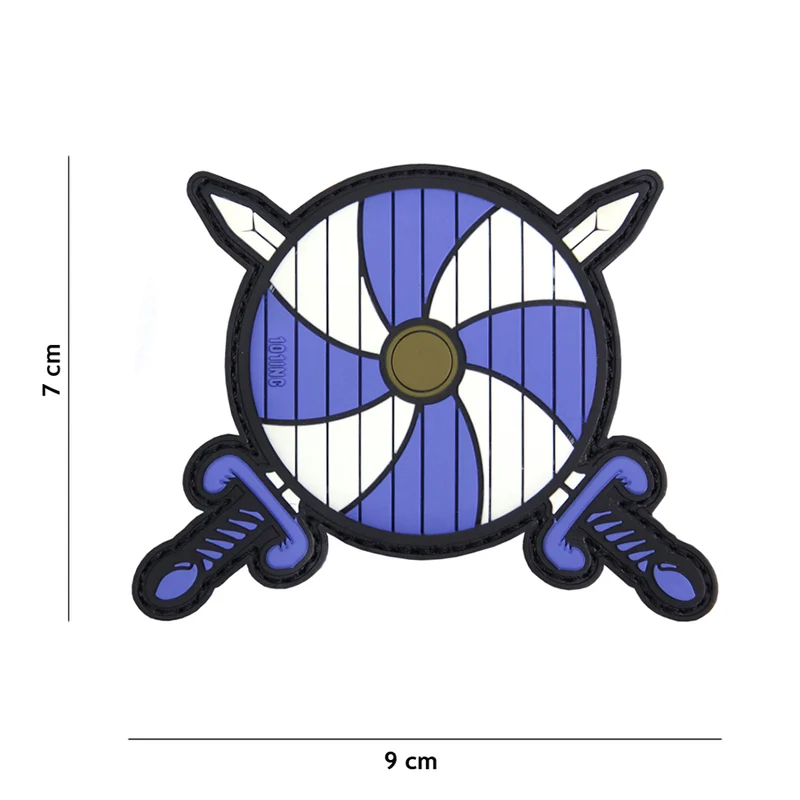3D pvc patch Viking schild + 2 zwaarden blauw #17047