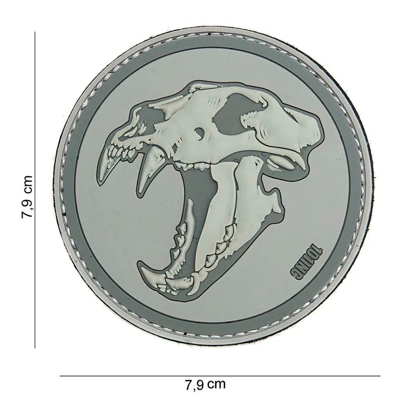 3D pvc patch Sabertooth tiger licht grijs #14028