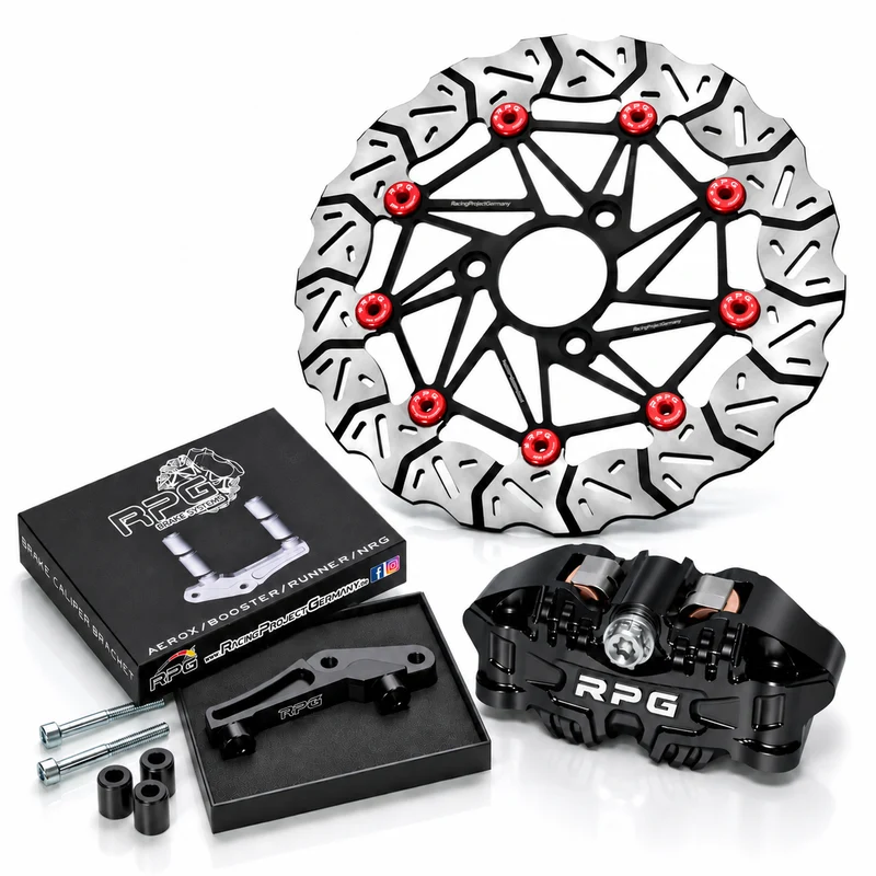 Bremskit Vorne: 280mm Oversize + 4-Kolben Bremssattel + Adapter für Yamaha Aerox