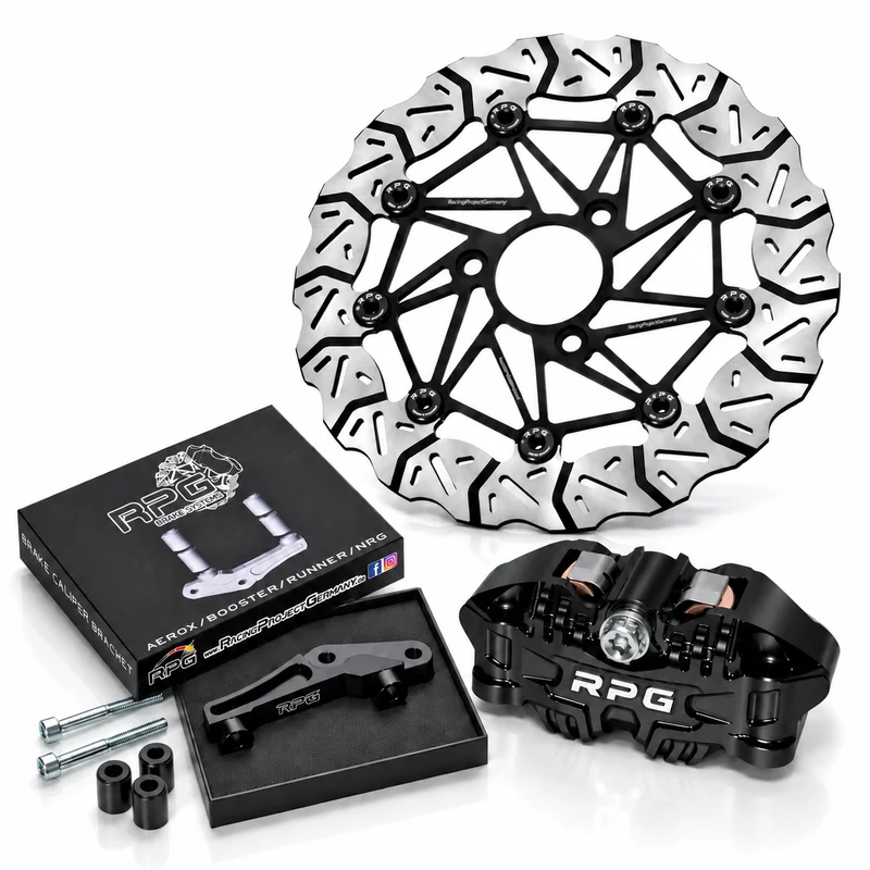 Bremskit Vorne: 280mm Oversize + 4-Kolben Bremssattel + Adapter für Yamaha Aerox