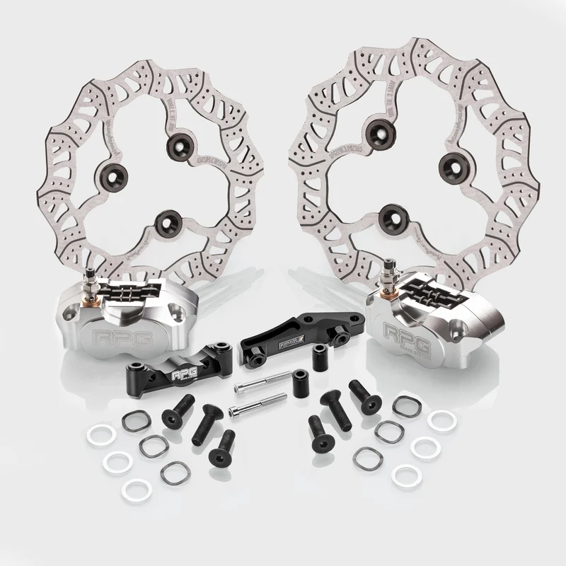 Bremskit Vorne + Hinten: 220mm Bremsscheibe Vorne inkl. Bremssattel und Adapter + 200mm Bremsscheibe Hinten inkl. Bremssattel und Adapter