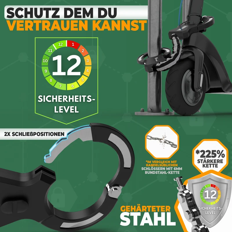 Mivelo Handschellenschloss für E-Scooter & Fahrrad inkl. Lenkertasche