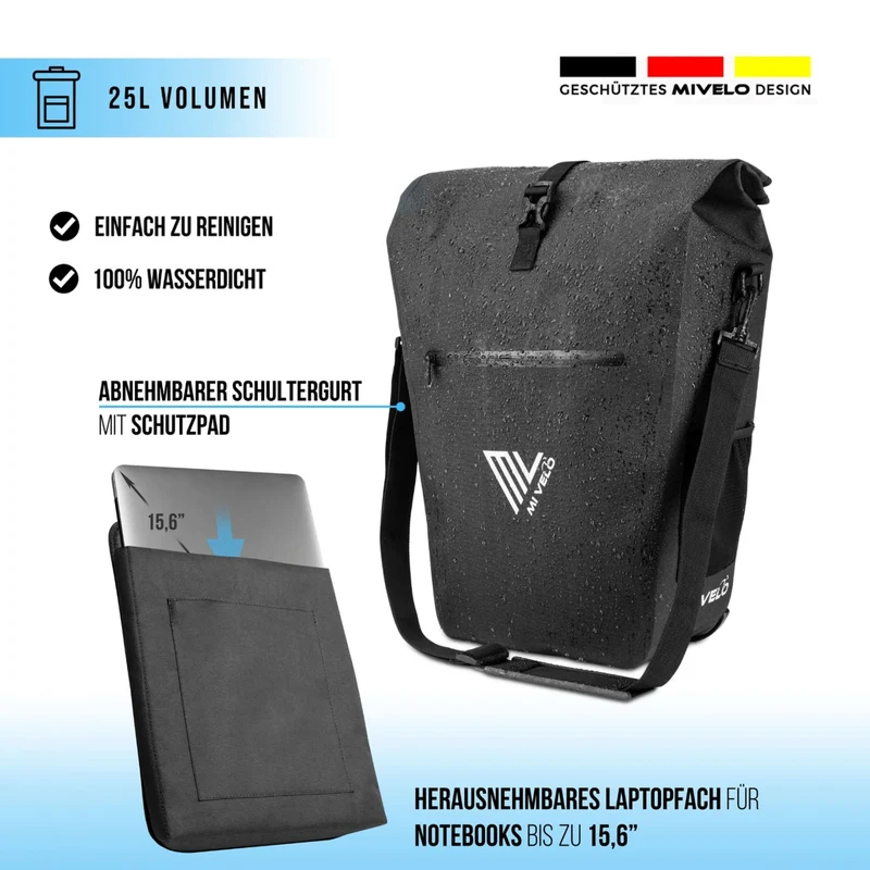 Mivelo Fahrradtasche 2in1 "CAPAX" 25L wasserdicht