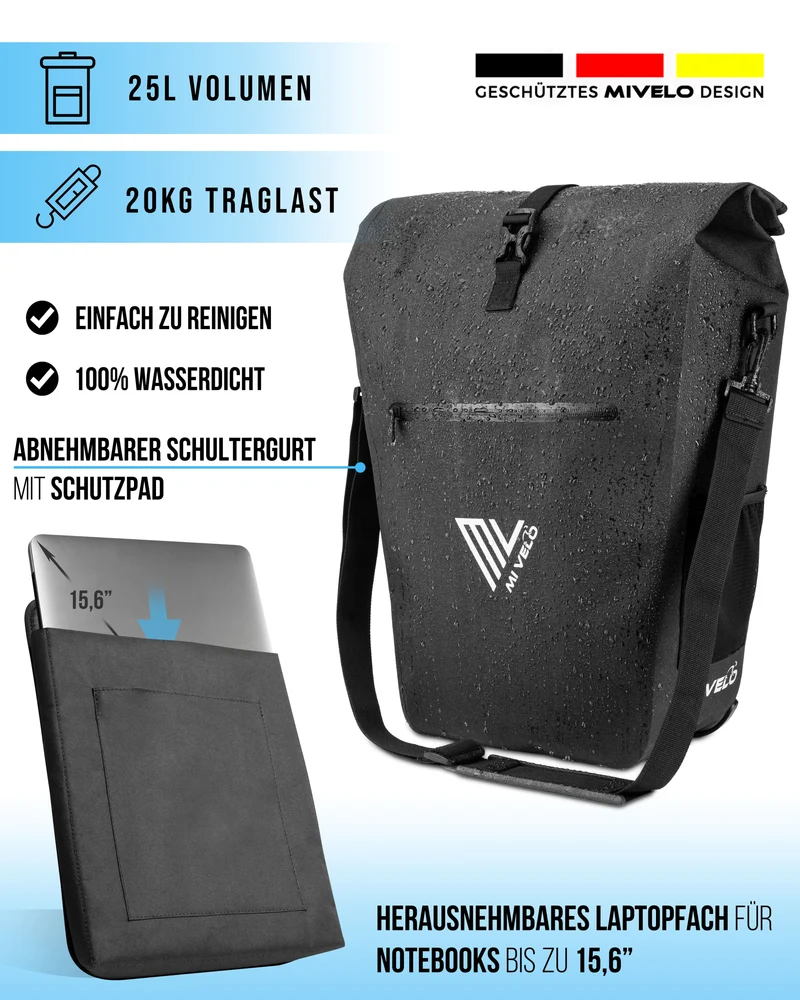 Mivelo Fahrradtasche 2in1 "CAPAX" 25L wasserdicht